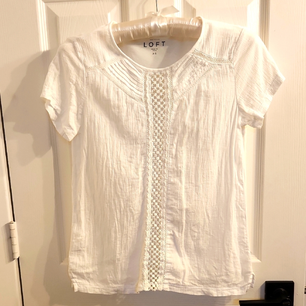 LOFT White Lace Accent Top